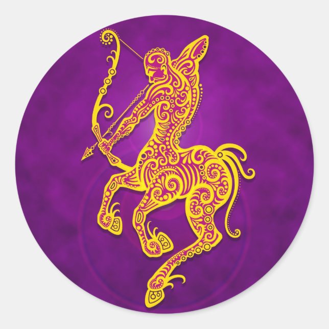Adesivo Sagitário Tribal Roxo e Amarelo (Frente)