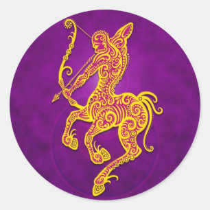 Adesivo Sagitário tribal roxo e amarelo intrincado