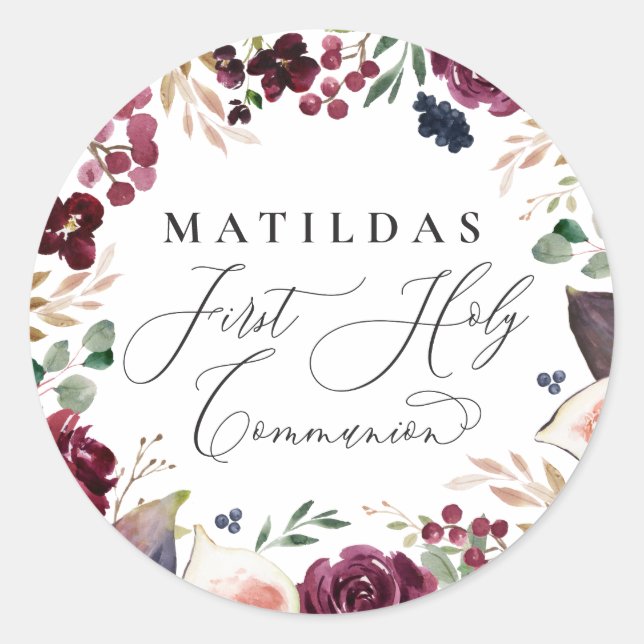Adesivo Sagrada comunhão floral em aquarela roxa e rosa (Frente)