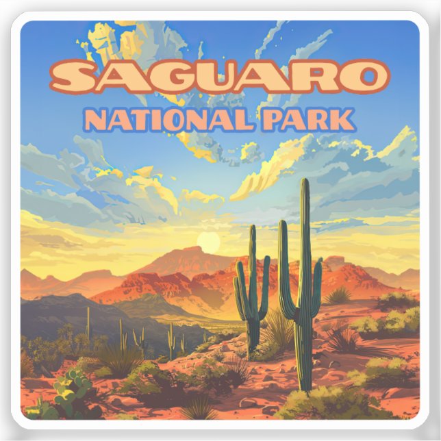 Adesivo Saguaro National Park Arizona Desert Cactus Retro (Frente)