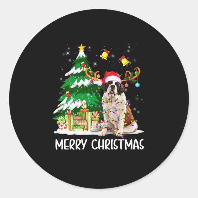 Adesivo Saint Bernard Christmas Lights Tree Santa Xmas Paj (Frente)