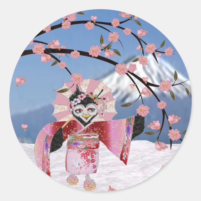 Adesivo Sakura Geisha Bird no Snow Cherry Blossoms (Frente)