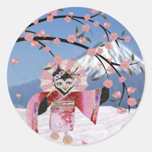 Adesivo Sakura Geisha Pássaro na Neve Flores de Cerejeira