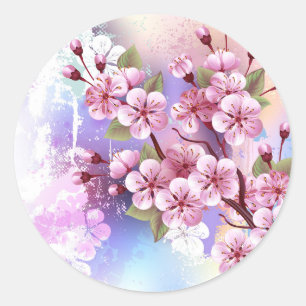 Adesivo Sakura rosa no fundo da pintura