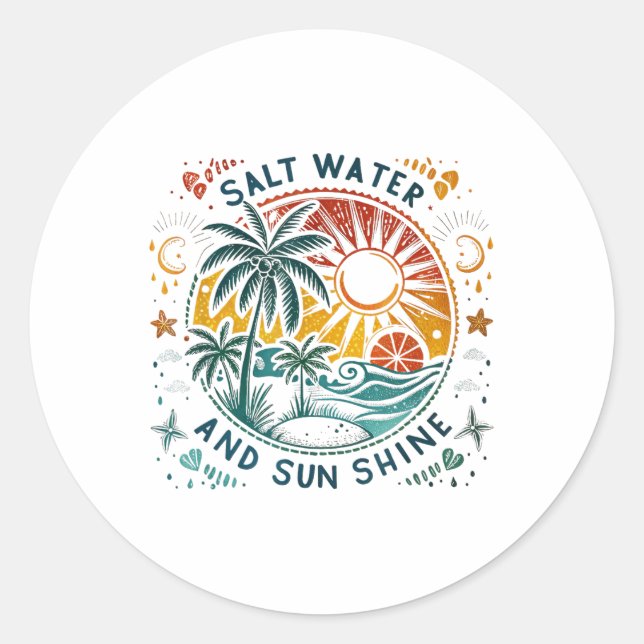 Adesivo Sal Water Sun Shine Retro Summer Beach Vibes (Frente)