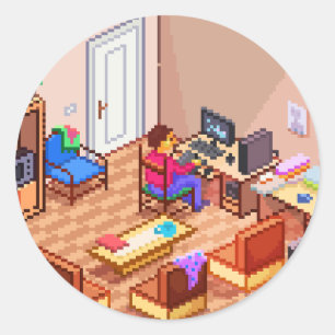 Adesivo Sala de PC para Jogos em Pixel Isométrica