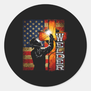 Adesivo Saldador Bandeira Americana Soldagem Fé Cruz Crist