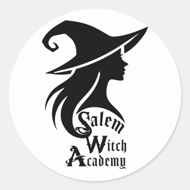 Adesivo Salem Witch Academy Wiccan Bruxaria Festa de Hallo (Frente)
