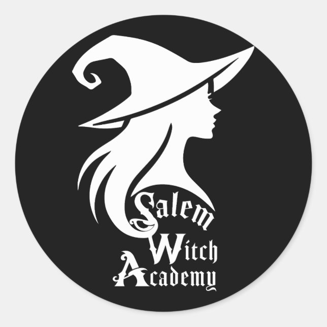 Adesivo Salem Witch Academy Wiccan Bruxaria Festa de Hallo (Frente)