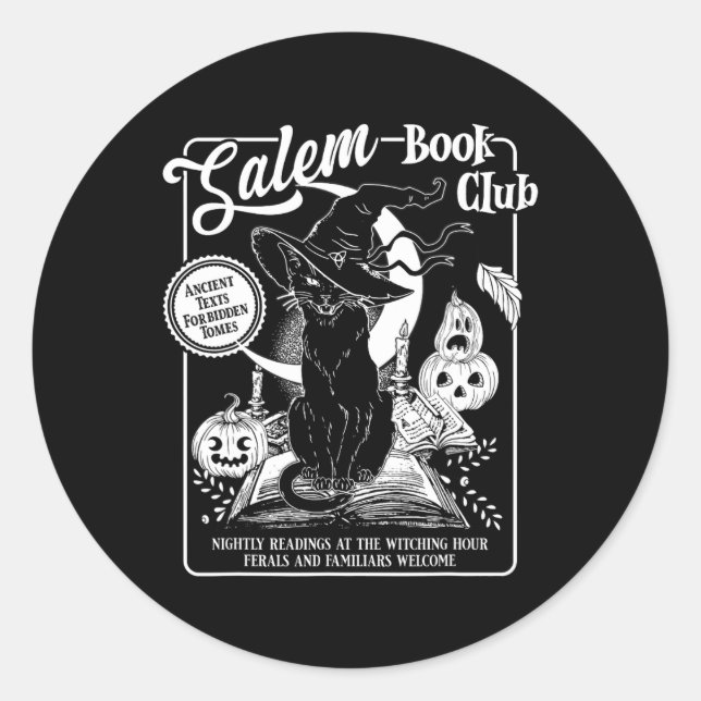 Adesivo Salem Witch Book Club Bookish Retro Halloween Blac (Frente)
