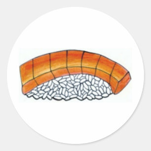 Adesivo Salmão Nigiri com Sushi Rice Comida em japonês