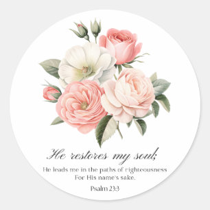 Adesivo Salmo 23:3 Ele Restaura Flores da Minha Alma