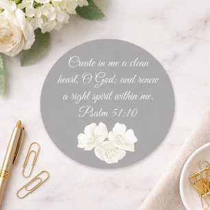 Adesivo Salmo 51:10 Cria Em Mim Floral Branco Cristão