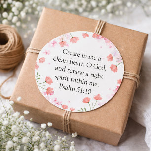Adesivo Salmo 51:10 Crie em Mim Floral Rosa Cristão