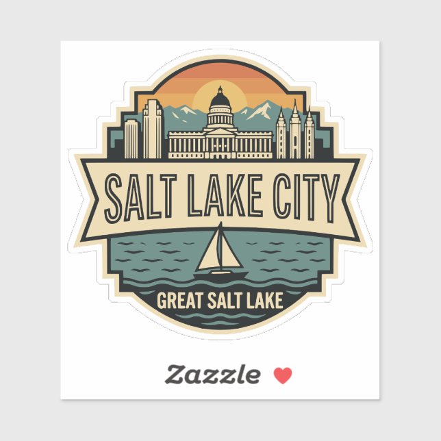 Adesivo Salt Lake City Skyline Utah Retro Badge  (Folha)