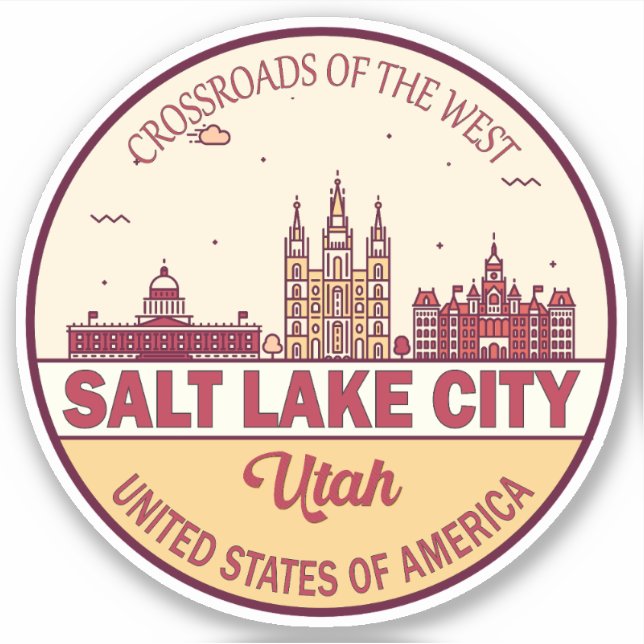 Adesivo Salt Lake City Utah Cidade Skyline Emblem (Frente)
