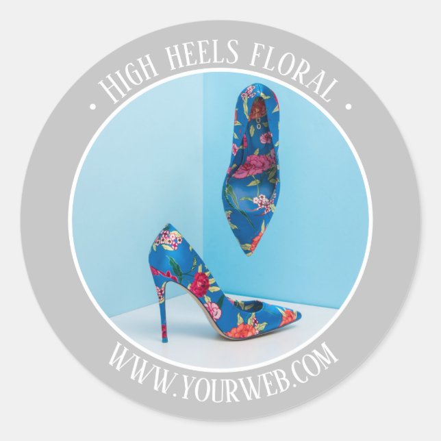 Adesivo Salto alto cinza prateado promoção de produto flor (Frente)