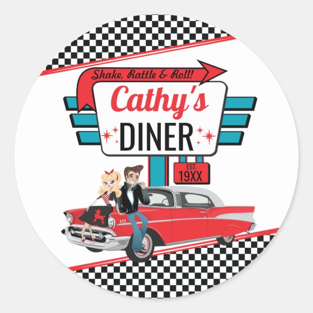 Adesivo salto Retro Diner White & Red Sock, 1950 (Frente)