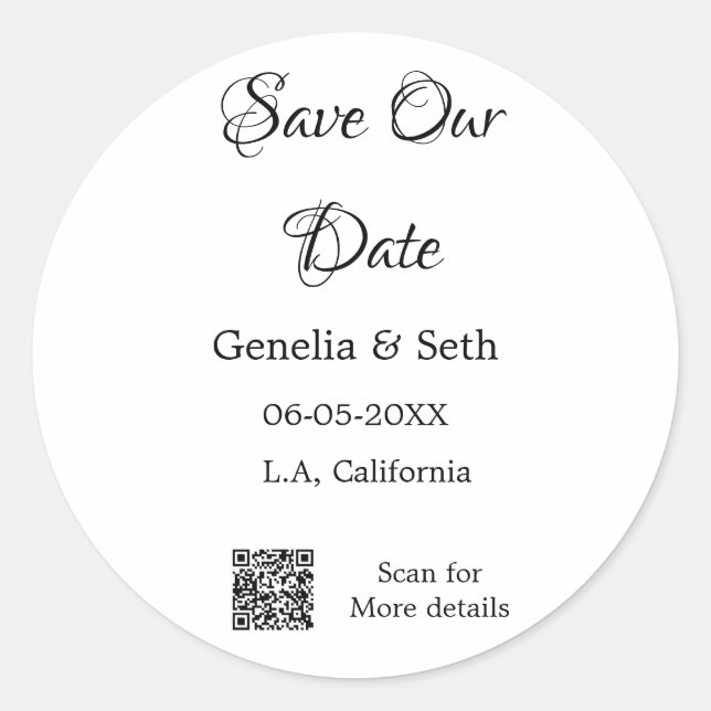 Adesivo Salvar data simples código de QR mínimo detalhes  (Frente)