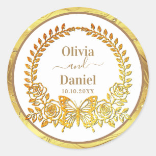 Adesivo Salve a Data, Borboleta Dourada e Flor