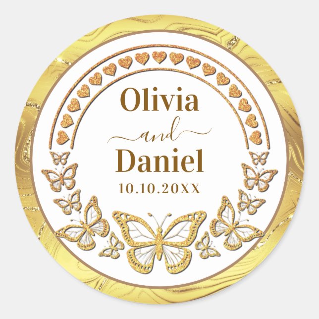 Adesivo Salve a Data, Borboletas e Corações Dourados (Frente)