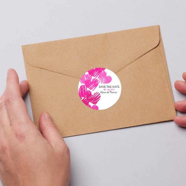 Adesivo Salve a data Corações Rosa-Cortado-Rosa-desenhados (Criador carregado)