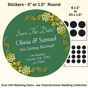 Adesivo Salve a Data - Esmeralda Verde & Dourado