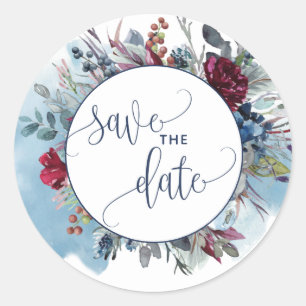 Adesivo Salve a data, selo azul de envelopes roxo