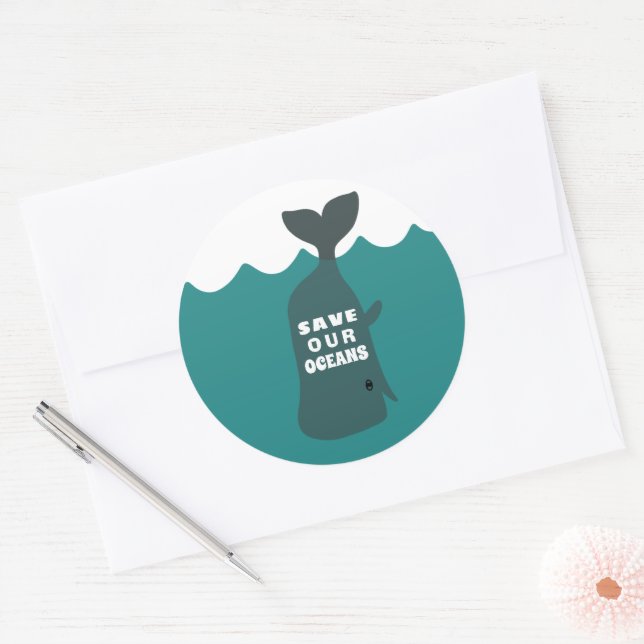 Adesivo Salve Nossos Oceanos Crianças de Baleia de Arte Am (Envelope)