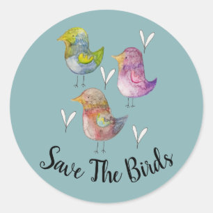 Adesivo Salve o Azul Aquarela de Pássaros