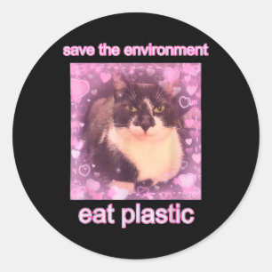 Adesivo Salve O Meio Ambiente Coma Gato Engraçado Plástico