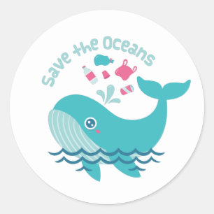 Adesivo Salve os Oceanos, Baleia Fofa Implora
