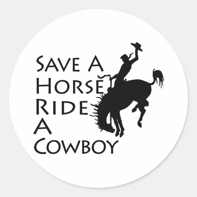 Adesivo Salve Um Cavalo Andando Um Cowboy (Frente)