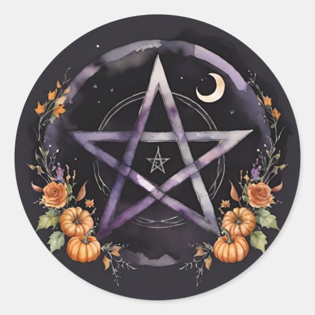 Adesivo Samhain Pentáculo & Abóbora de Outono Bruxa (Frente)