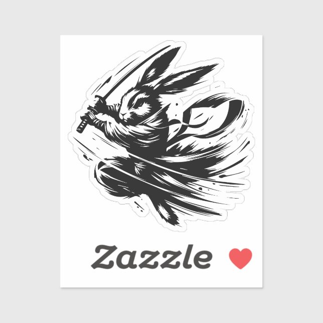 Adesivo Samurai Bunny Black Ink Warrior Rabbit (Folha)