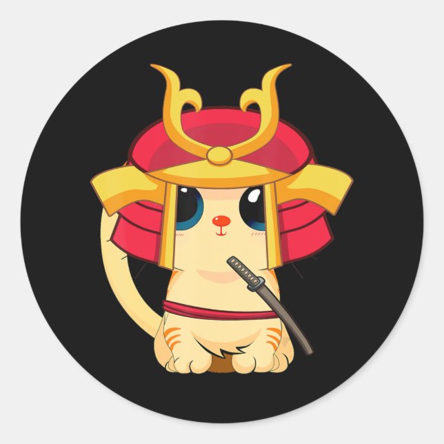 Adesivo Samurai Cat Cute Japonês Cosplay Halloween (Frente)