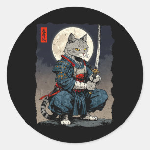 Adesivo Samurai Cat. Gato Retro Japonês Gato Lua Ukiyo-