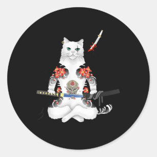 Adesivo Samurai Cat Katana Ninja Yakuza Tattoo