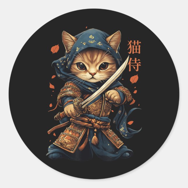 Adesivo Samurai Cat Tattoo Kawaii Ninja Cat W (Frente)