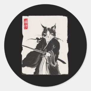 Adesivo Samurai Cat Warrior Ink Art Engraçado Estilo Japon