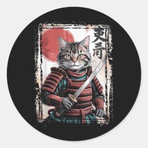 Adesivo Samurai Cat Warrior Ukiyo Ink Trabalho de arte Cat