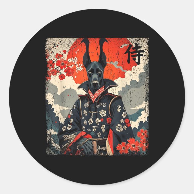 Adesivo Samurai Great Dane Tattoo Kawaii Ukiyo-e (Frente)