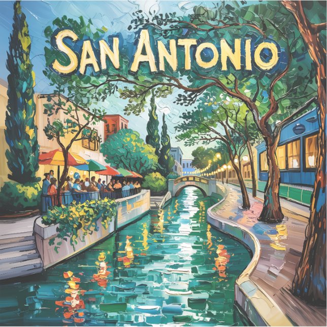 Adesivo San Antonio Texas River Walk Van Gogh Vibrant City (Frente)