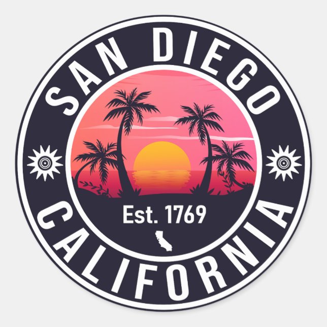 Adesivo San Diego California Retro Sunset Souvenirs 80s (Frente)