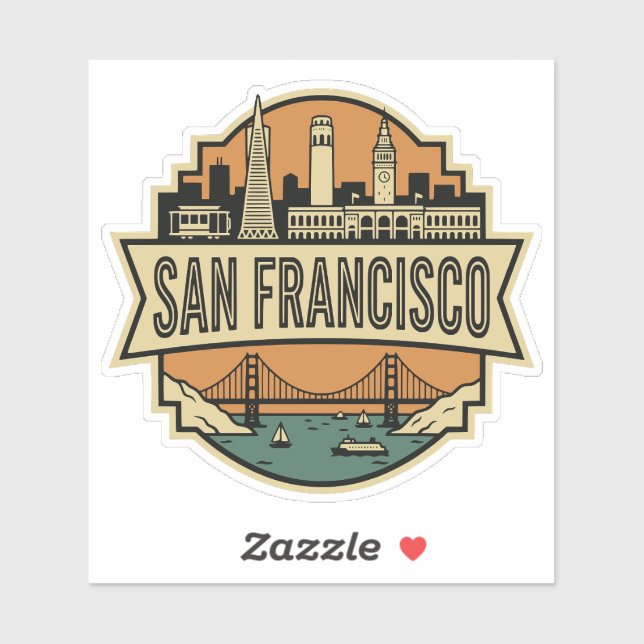 Adesivo San Francisco Skyline Vintage Retro Travel Badge  (Folha)