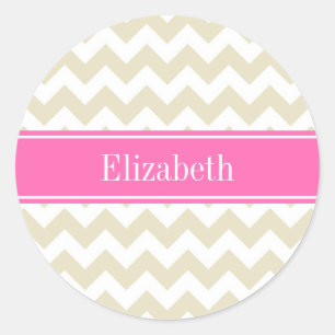 Adesivo Sand Beige White Chevron Rosa Quente #2 Nome Monog