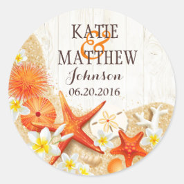 Adesivo Sand Seashells Floral Rustic Beach WedLabel