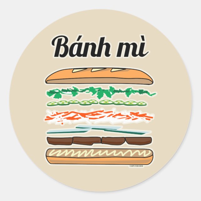 Adesivo Sanduíche vietnamita de Banh Mi baguete francês (Frente)