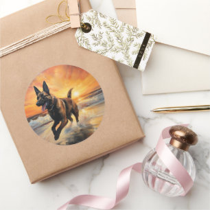 Adesivo Sandy Paws Cachorro Malinois Belga em Beach Sunset