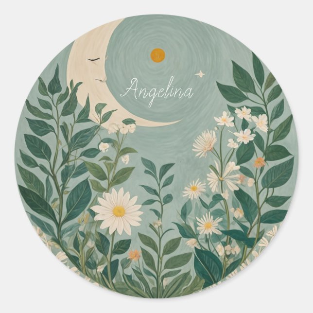 Adesivo Sangue Lua: Pastel Floral e Lua Crescente (Frente)